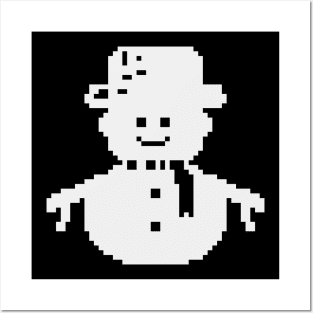 White Snowman pixel art Posters and Art